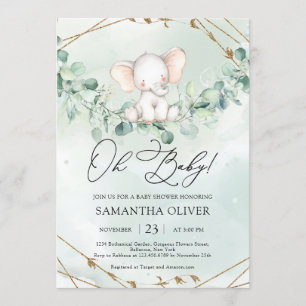 Elegant Boho Greenery Eucalytpus Elephant Oh Baby Invitation