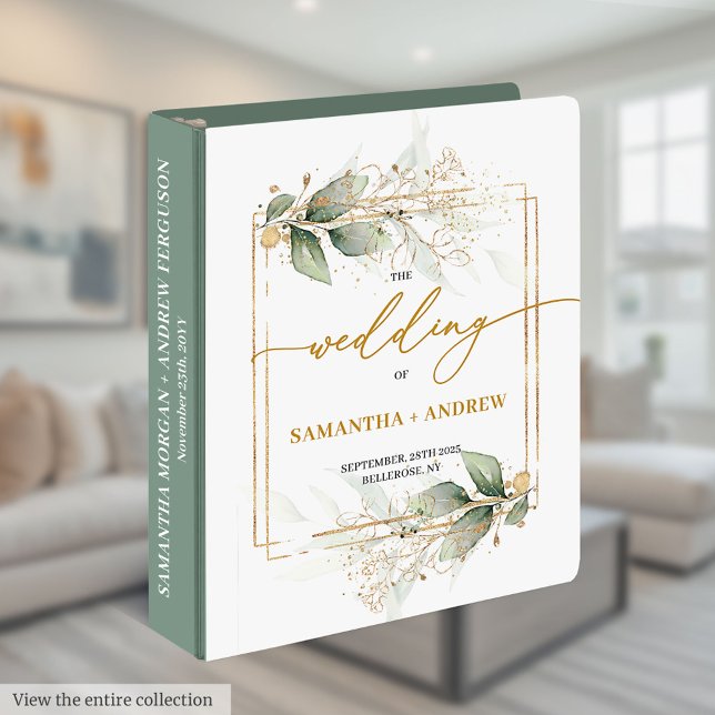 Elegant Boho Greenery Gold Wedding Memory Binder (Elegant Boho Greenery Gold Wedding Memory Binder)