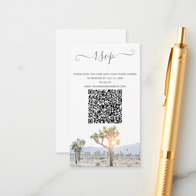 Elegant Boho Greenery Joshua Tree QR Code Wedding Enclosure Card (Front/Back In Situ)