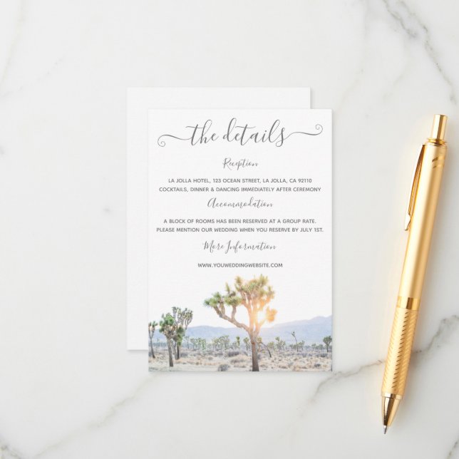 Elegant Boho Greenery Joshua Tree Wedding Details Enclosure Card (Front/Back In Situ)