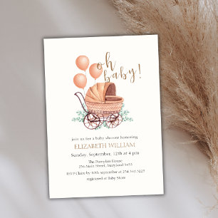 Elegant Boho Greenery Stroller Balloon Baby Shower Invitation