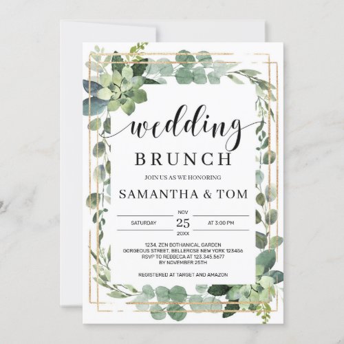 Elegant boho greenery succulent foliage wedding invitation