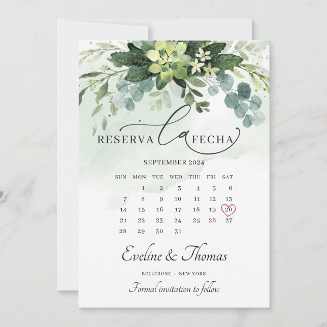 Elegant Boho greenery succulents reserva la fecha Save The Date (Front)