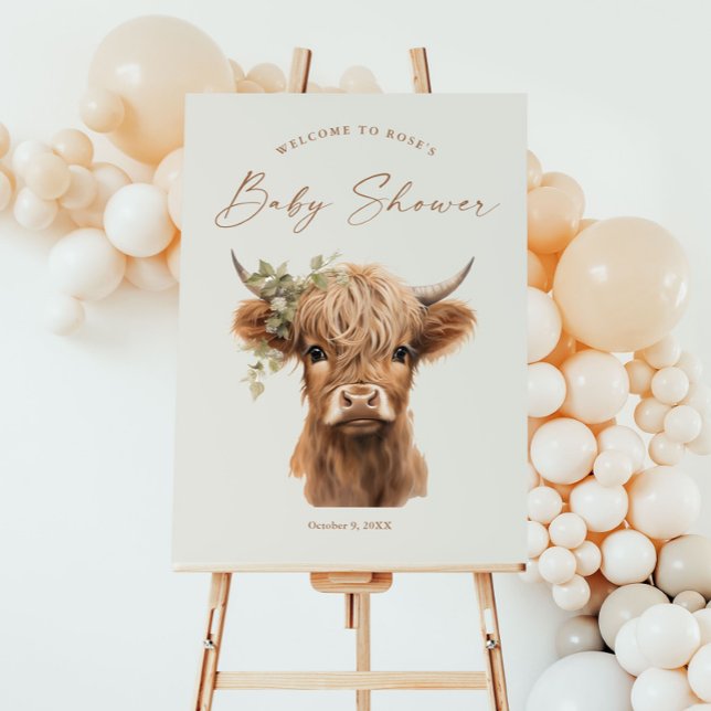Elegant Boho Highland Cow Baby Shower Welcome Foam Board (Creator Uploaded)