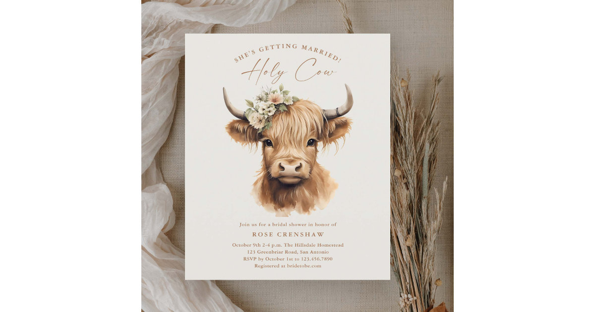 Elegant Boho Highland Cow Bridal Shower | Zazzle