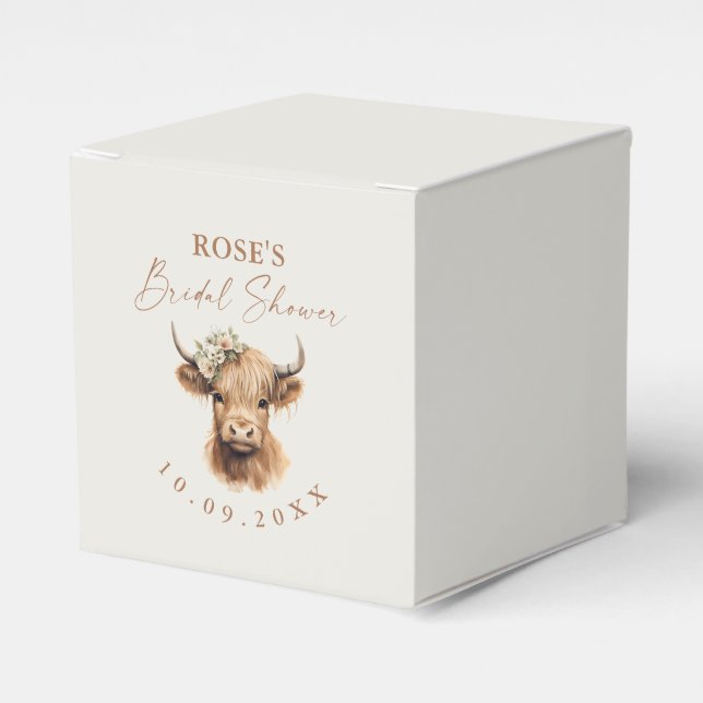 Elegant Boho Highland Cow Bridal Shower  Favor Boxes (Front Side)