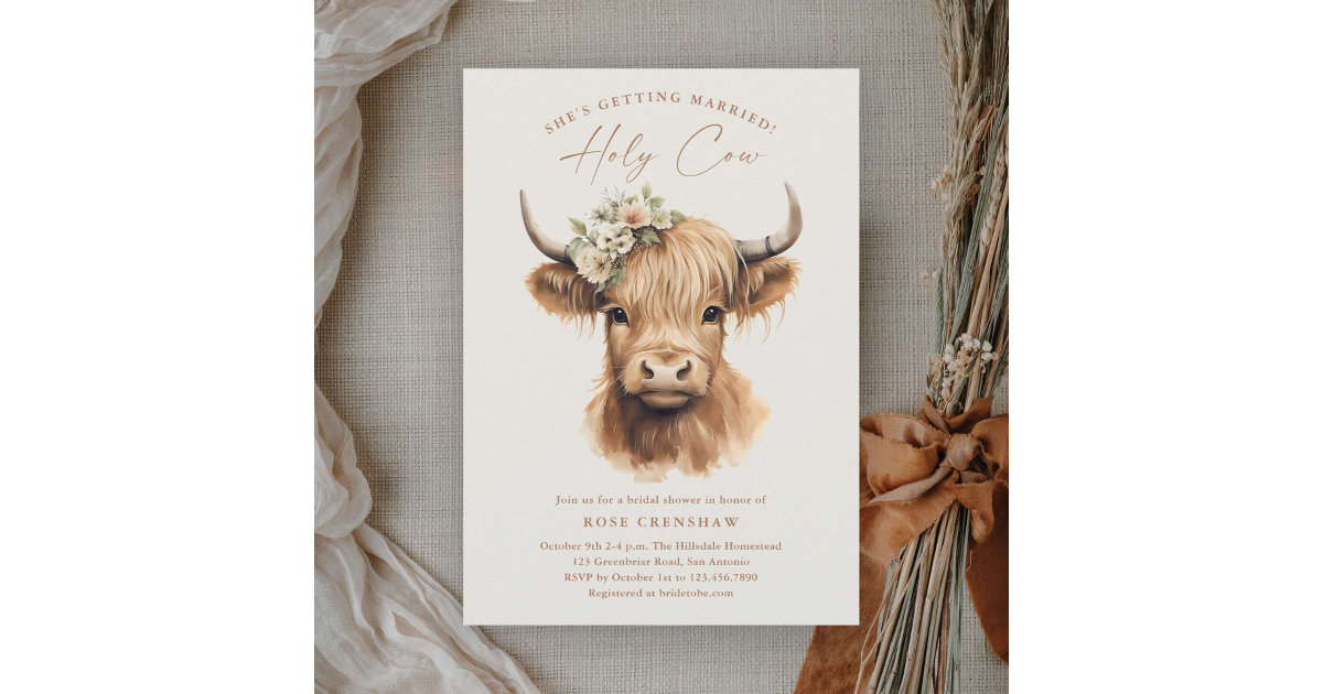 Elegant Boho Highland Cow Bridal Shower Invitation | Zazzle