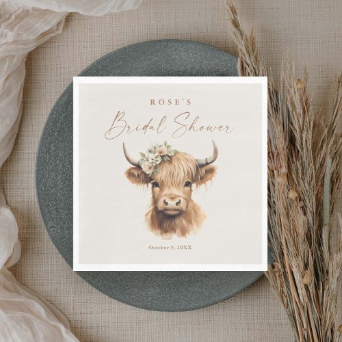 Elegant Boho Highland Cow Bridal Shower Napkins