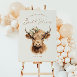 Elegant Boho Highland Cow Bridal Shower Welcome Foam Board