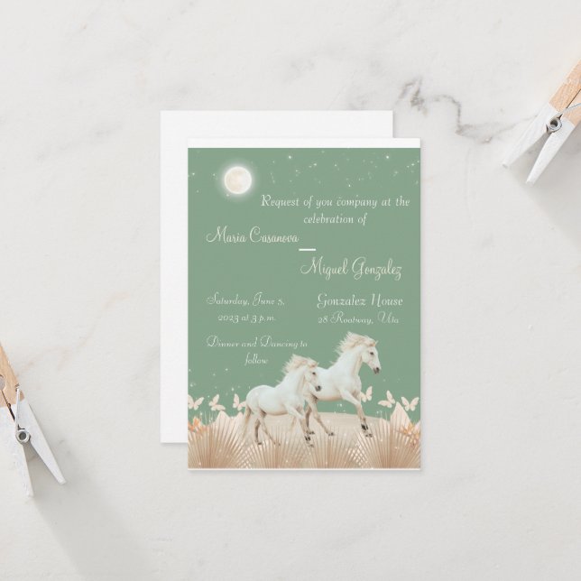 elegant   boho  horses wedding invitation (Front/Back In Situ)