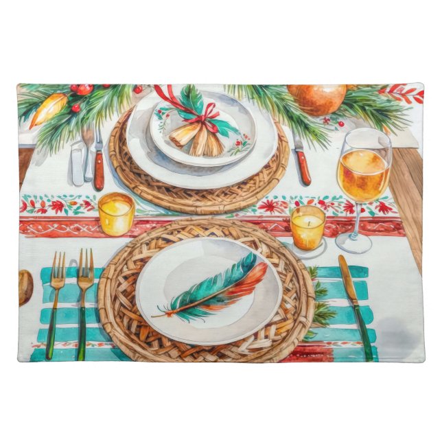 Elegant Boho-Inspired Christmas Dining Décor  Cloth Placemat (Front)