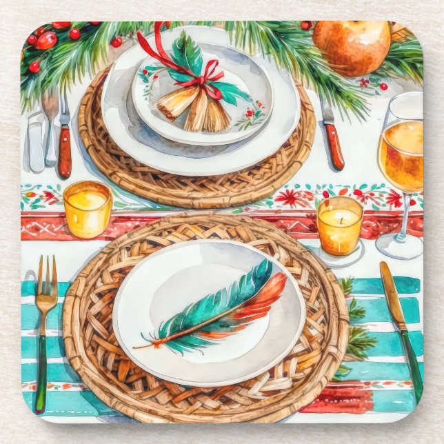  Elegant Boho-Inspired Christmas Holiday Décor  Beverage Coaster (Front)