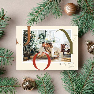 Elegant Boho JOY Merry Christmas Family Photo Holiday Card