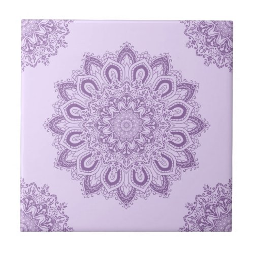 Elegant Boho Lavender Purple Mandala Ceramic Tile