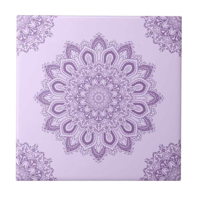 Elegant Boho Lavender Purple Mandala Ceramic Tile (Front)