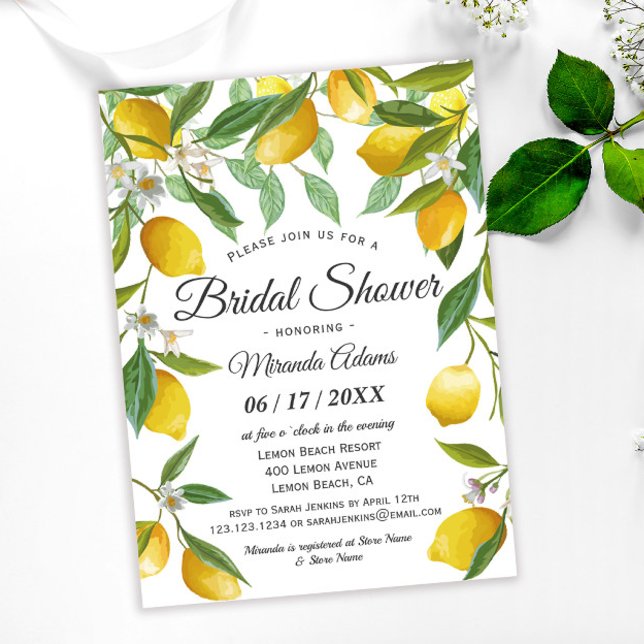 Elegant Boho Lemon Summer Bridal Shower Invitation (Creator Uploaded)