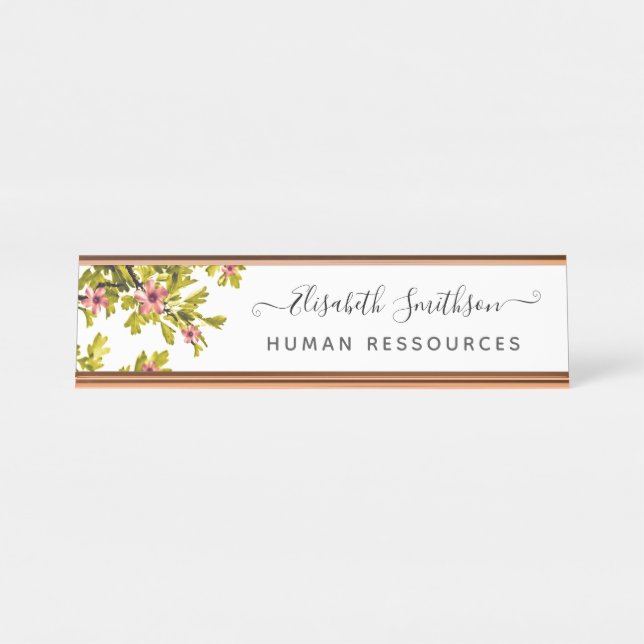    Elegant Boho Liberty Custom Professional Floral Desk Name Plate (Front)