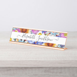Elegant Boho Liberty Custom Professional Floral Desk Name Plate