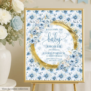 Elegant Boho Light Blue Baby Shower Welcome Sign