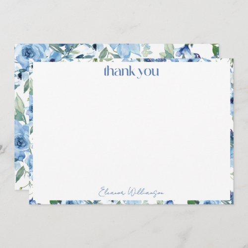 Elegant Boho Light Blue Watercolor Custom Bridal Thank You Card