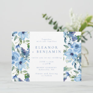 Elegant Boho Light Blue Watercolor Floral Wedding  Invitation
