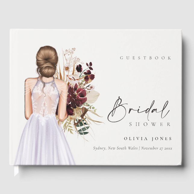 Elegant Boho Lilac Wedding Gown Bridal Shower Guest Book (Front)
