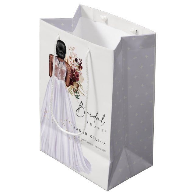 Elegant Boho Lilac Wedding Gown Bridal Shower Medium Gift Bag (Front Angled)
