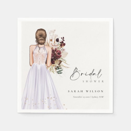 Elegant Boho Lilac Wedding Gown Bridal Shower Napkins