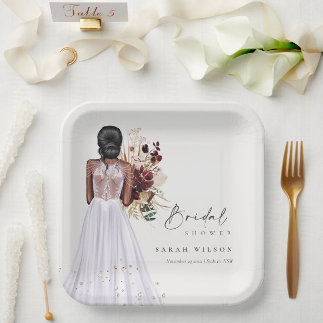 Elegant Boho Lilac Wedding Gown Bridal Shower Paper Plates (Wedding)