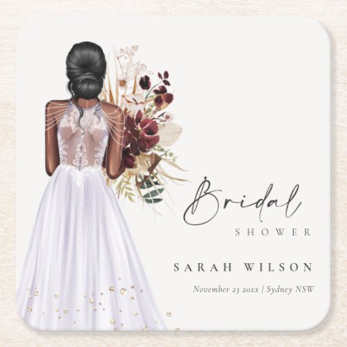 Elegant Boho Lilac Wedding Gown Bridal Shower Square Paper Coaster