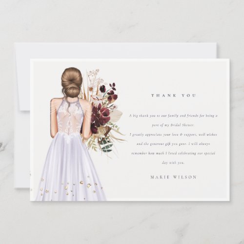 Elegant Boho Lilac Wedding Gown Bridal Shower Thank You Card