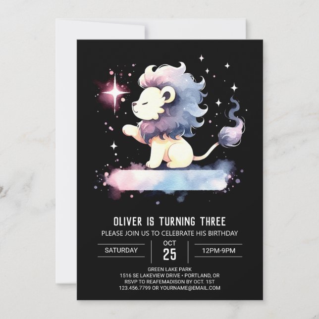 Elegant Boho Lion Birthday Invitation (Front)