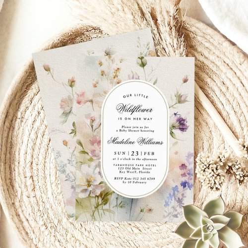 Elegant Boho Little Wildflower Baby Shower Invitation