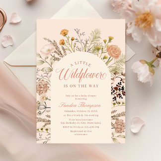 Elegant Boho Little Wildflower Baby Shower Invitation