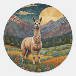 Elegant boho llama alpaca vintage landscape classic round sticker