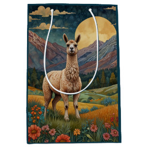 Elegant boho llama alpaca vintage landscape medium gift bag