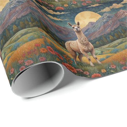 Elegant boho llama alpaca vintage landscape wrapping paper Elegant boho llama alpaca vintage landscape wrapping paper