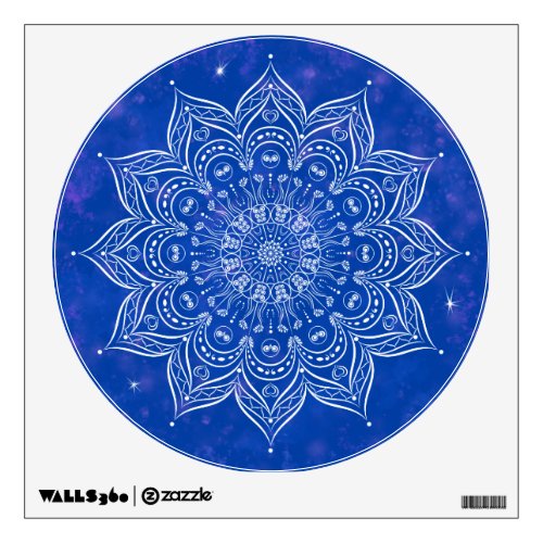 Elegant Boho Mandala Blue and White Galaxy Nebula Wall Decal