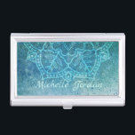 Elegant Boho Mandala Blue Personalised  Business Card Case<br><div class="desc">Elegant half mandala image with blue fade .</div>