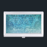 Elegant Boho Mandala Blue Personalised  Business Card Case<br><div class="desc">Elegant half mandala image with blue fade .</div>