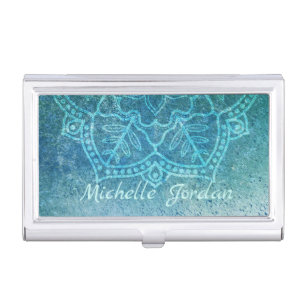 Elegant Boho Mandala Blue Personalised Business Card Case