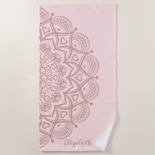 Elegant Boho Mandala Blush Pink Rose Gold Beach Towel