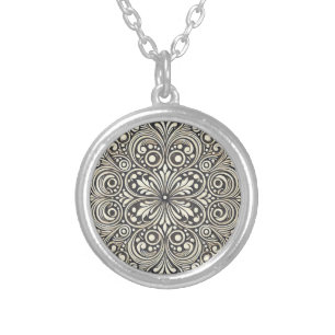 Elegant Boho Mandala Drop Earring Design Silver Plated Necklace