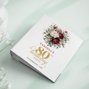Elegant Boho Marsala 80th Birthday Ring Binder