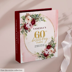 Elegant Boho Marsala Gold Floral 60th Birthday 3 Ring Binder