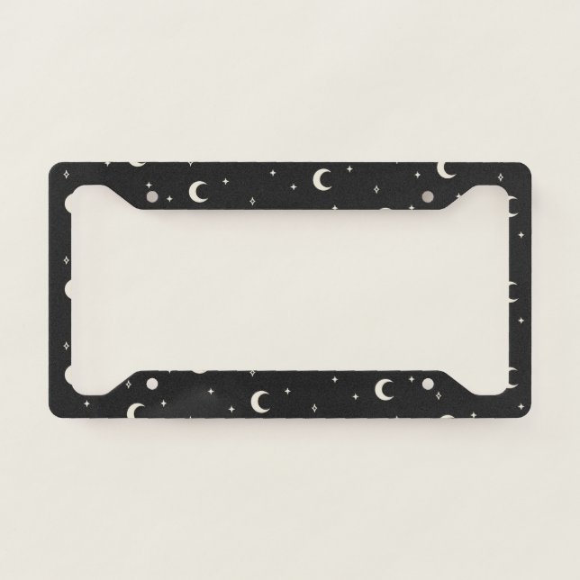 Elegant Boho Mystical Moon Stars Black and White  License Plate Frame (Front)