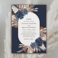 Elegant Boho Navy and Brown Florals Oval Wedding