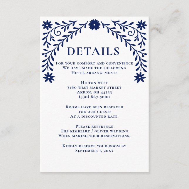 Elegant Boho Navy Floral Wedding  Enclosure Card (Front)