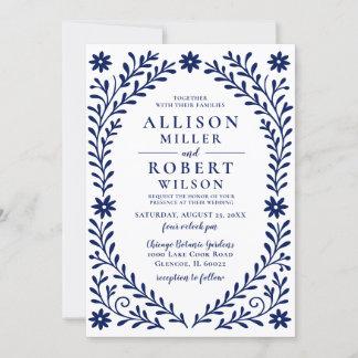 Elegant Boho Navy Floral Wedding Invitation