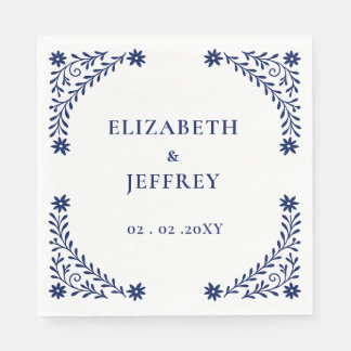 Elegant Boho Navy Floral Wedding  Napkins